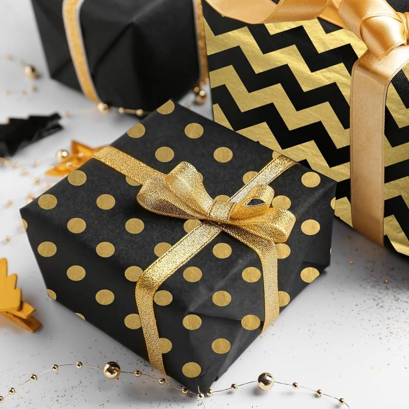 30 Sheets Gift Wrapping Paper, Premium Golden And Black Gift Wrapping Paper  Set, Perfect For New
